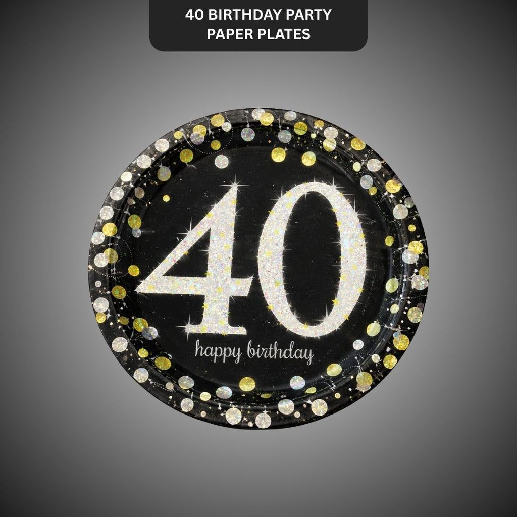 Happy 40 Birthday Party Paper Plates - 9 inches - 8PC - Party and Festive Needs | Buy online on ZillyBuy