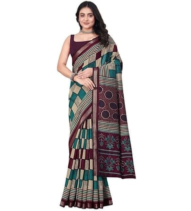 Women's Dupion Silk Block Printed Saree With Unstitched Blouse 5.5Mtr (Multicolor)-PID66737