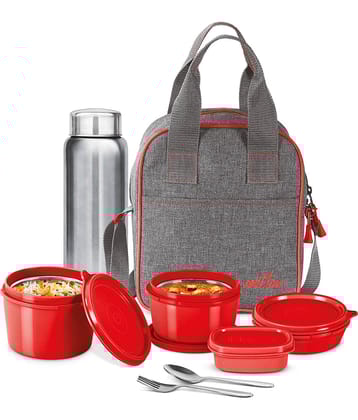 Savor Lunch Inner Stainless Steel Containers With Insulated Fabric Jacket Red