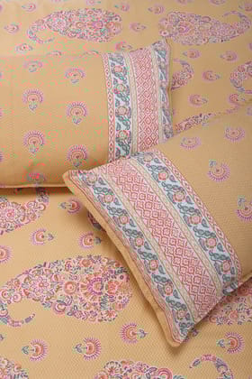 Jazmine Floral Mustard Cotton Bedsheet-California King - 108 x 108 in / Mustard / Mustard
