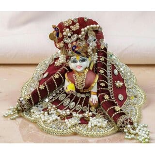 Festive Laddu Gopal Ji Dress with Turban, Pearl Embellished Fabric Pagdi