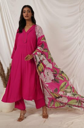 Fuchsia Pink Floral Dupatta