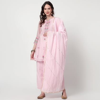 pink chanderi kurta Set-XS