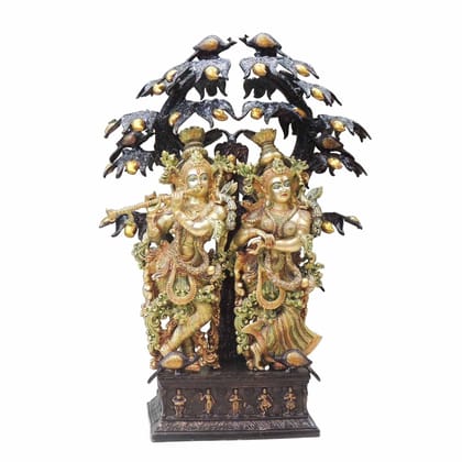 Brass Radha Krishna Idol With Tree - Traditional Religious Showpiece, Height : 37 Inch (BSMAS828 D)