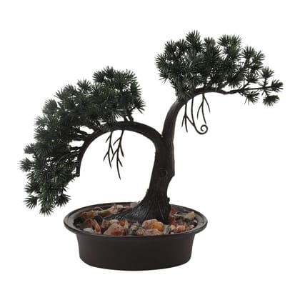 FOLIYAJ Artificial Shoe Horn Shaped Bonsai Pine Tree |Bonsai Tree|Artificial Flower|with Pot|Home D�cor for Living Room Home Office Shop|House|Gift|Decoration