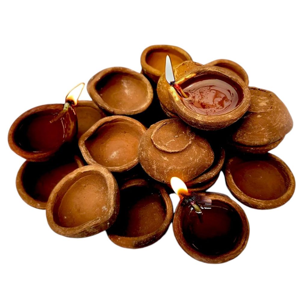 Natural Clay Traditional Diwali Ke Diye | Earthen Clay Diya | Mitti Ka Diva | Diyas for Pooja | Deepawali Festival & Temple Pooja Dia | (Set of 6) - Pooja Needs | Buy online on ZillyBuy