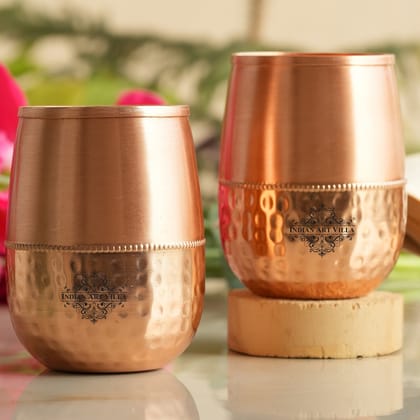 Pure Copper Dome Shape Glass 350 ML-HalfHammered / 2