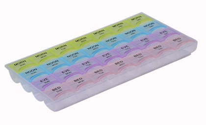 Ezyfit Weekly 7 Days Pill Organizer Case 28 Compartments, 4 Times/Day Slot, Weekly Doses Container Boxes, Medicine Holder