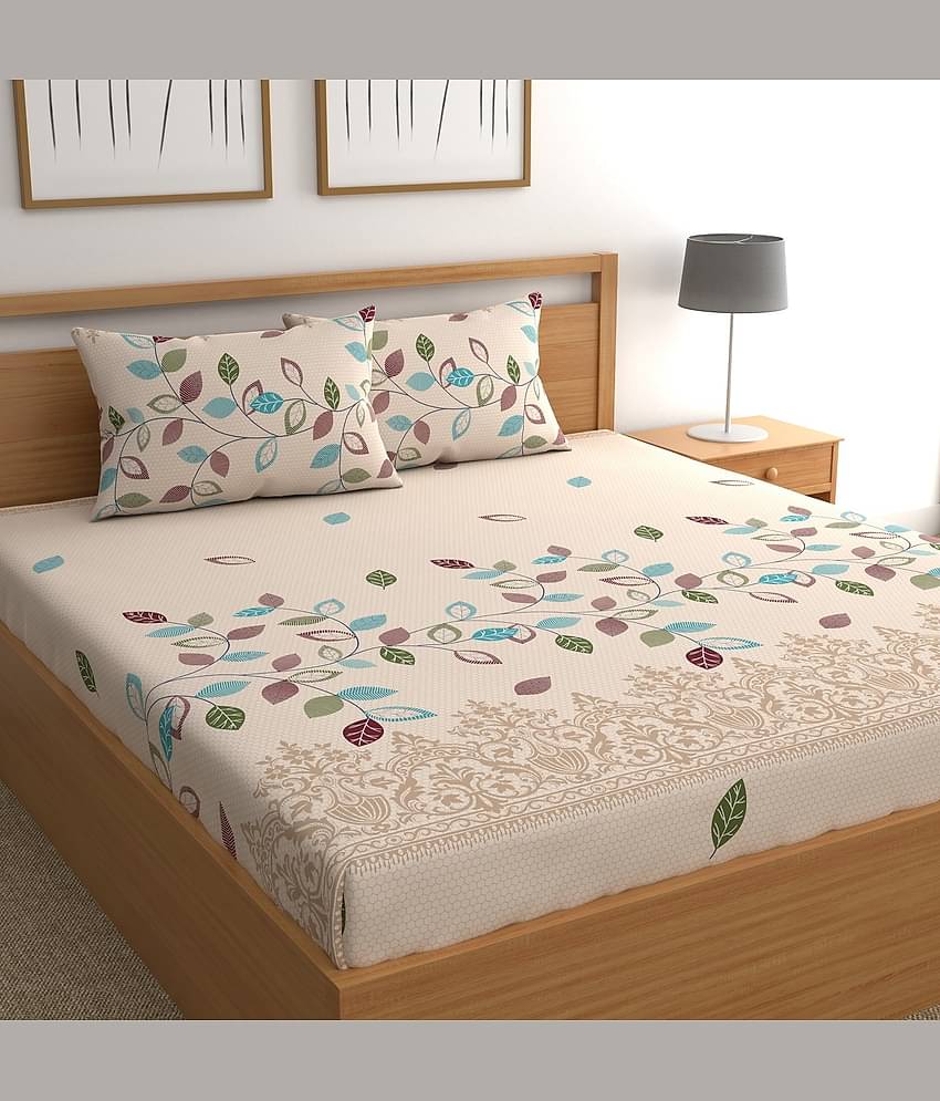 CG HOMES Microfibre Abstract Fitted Fitted bedsheet with 1 Pillow cover ( Double Bed ) - Beige