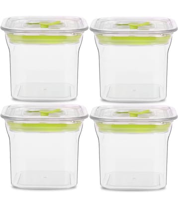 HomePro Fabio Airtight Transparent storage Plastic container pack of 4, Square, 600ml, Green