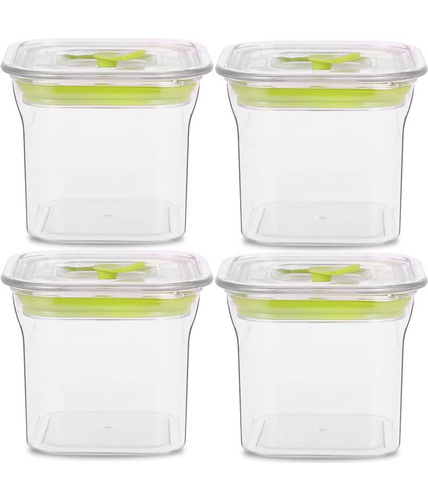 HomePro Fabio Airtight Transparent storage Plastic container pack of 4, Square, 600ml, Green