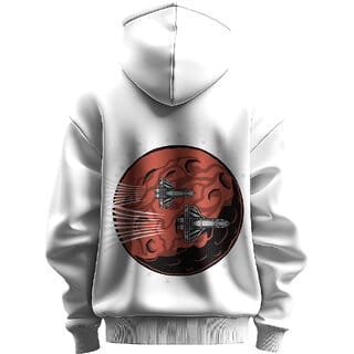 BULL CLOTHING Men's Mars Rocket Adventure White Hoodie  280 GSM Fleece  Comfortable Casual Wear Sweatshirt (XXL)