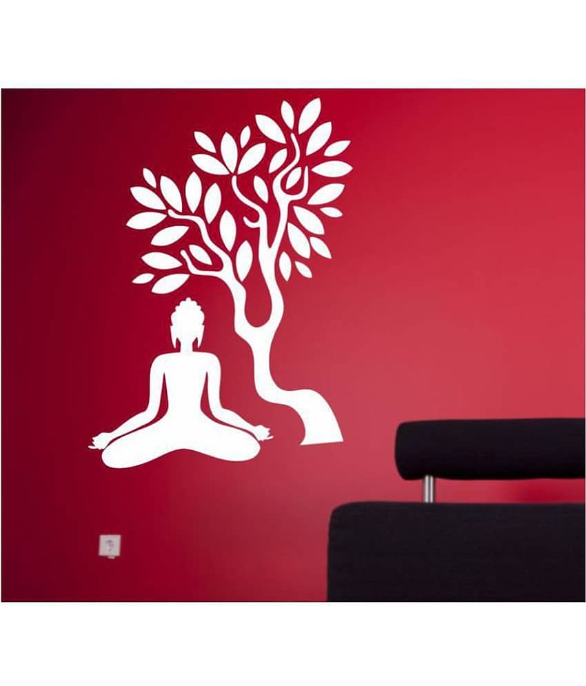 Asmi Collection Meditating White God Buddha under a Tree Religious & Inspirational Sticker ( 110 x 110 cms )