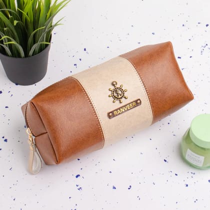 PERSONALISED STRIPE TRAVEL POUCH - TAN