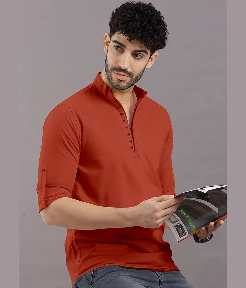 VTEXX Orange Cotton Blend Men's Regular Kurta ( Pack of 1 )