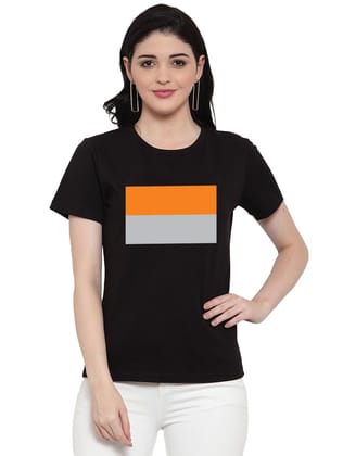 Women's Cotton Blend Two Color Strip Design Printed Printed T Shirt L (Black)