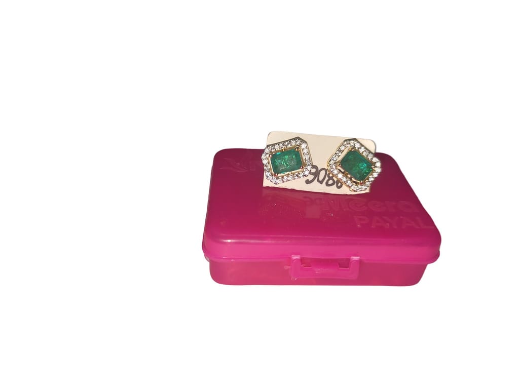 Gold plated Yellow Gold Emerald Stud Earrings