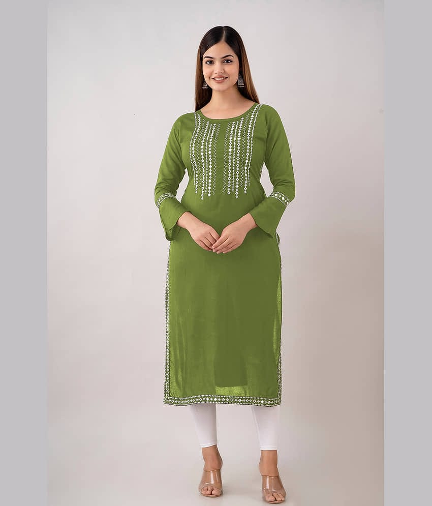 Kapadia - Green Rayon Women's Straight Kurti ( Pack of 1 )
