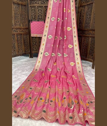 fab woven Art Silk Woven Design Kanjeevaram Sarees With Unstitched Blouse Piece ( Pink )