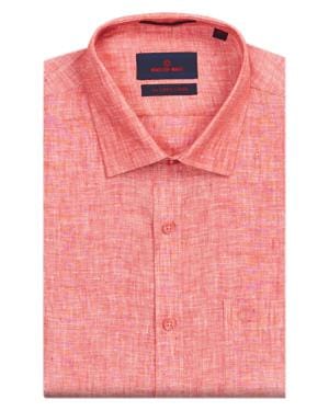 Mens Pure Linen Regular Fit Light Peach Colour Shirt Alanzo Linen-38 / F/S / Light Peach