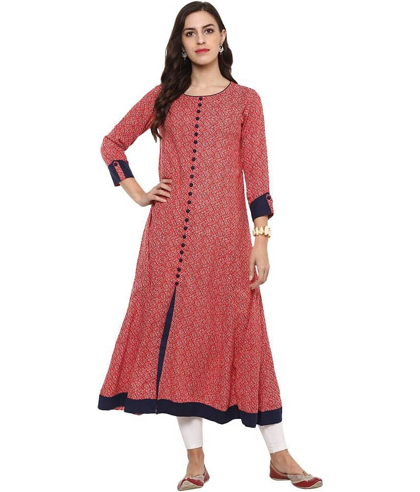 Yash Gallery Pack of 1 Rayon Printed Anarkali Women's Kurti - ( Pink )