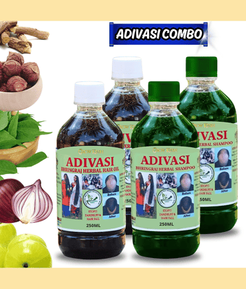 Adivasi Bhringraj Natural Hair Growth Herbal Hair Oil and Shampoo Combo(250 ml)(250 ml)Pack of 4