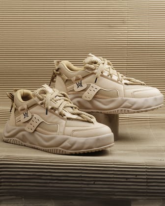 Woakers Beige synthetic leather Lace up Causal ShoesforMen - UK7