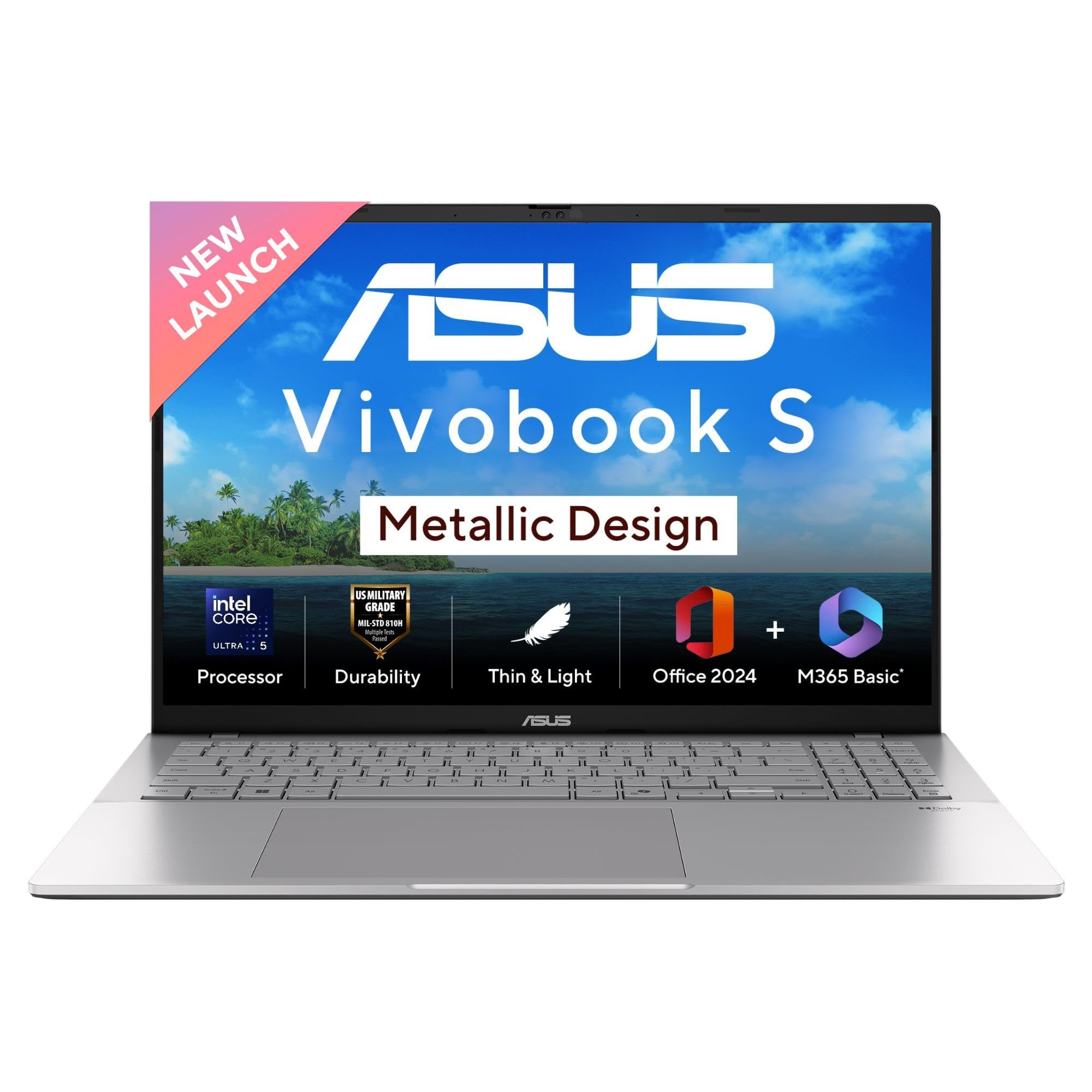 ASUS Vivobook S16, Intel Core Ultra 5 225H, 16GB RAM, 512GB SSD, FHD+ 16", Windows 11, Office Home 2024, Cool Silver, 1.7Kg, S3607CA-RP065WS, Intel iGPU, M365 Basic (1Year)* Metallic Design Laptop ASUS Vivobook S16, Intel Core Ultra 5 225H, 16GB RAM, 512