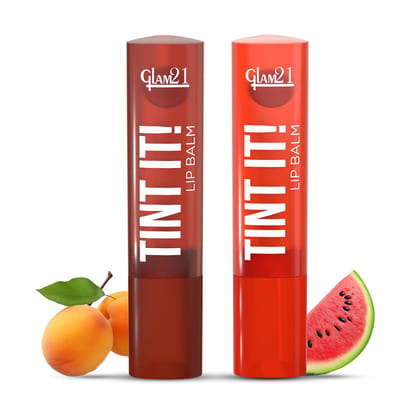 Glam21 Tint it! Lip Balm | Everyday Hydration & Moisturized Lips with Vitamin-E, Shea Butter, Avocado Oil, SPF15 |Lip Care For Dry & Chapped Lip - Watermelon & Apricot | 3.5gm Each | Combo Pack Of 2 Glam21 Tint it! Lip Balm | Everyday Hydration & Moistur