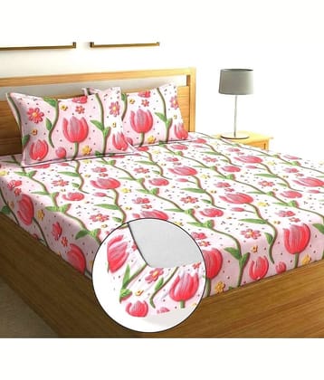 Panipat Textile Hub Green Cotton 1 Double King Bedsheet with 2 Pillow Covers ( 200 cm x 184 cm )