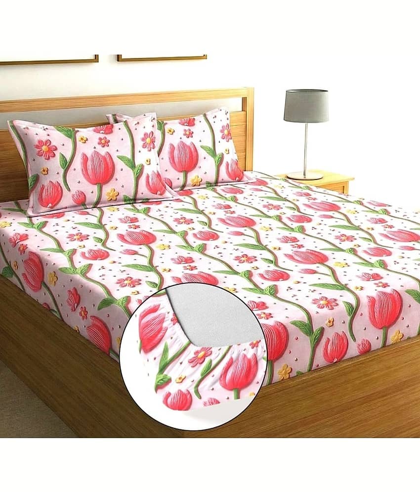 Panipat Textile Hub Green Cotton 1 Double King Bedsheet with 2 Pillow Covers ( 200 cm x 184 cm )