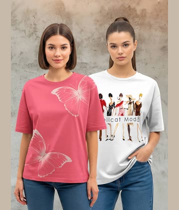 HELLCAT Women Cotton Blend Printed Oversized Fit Round Neck T-Shirt ( Multicolor 2 )