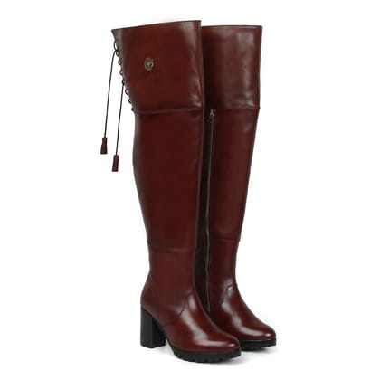Wine  Leather Top Lace Knee High Ladies Boots By Brune & Bareskin-36/3