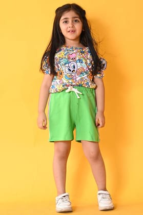 CHILL OUT GREEN SIDE TAPE SHORTS SET - WHITE/GREEN-0-6 MONTHS / 2N / WHITE/GREEN