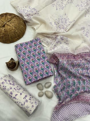 Traditional Bagru Print Cotton Suit set with Mulmul Dupatta