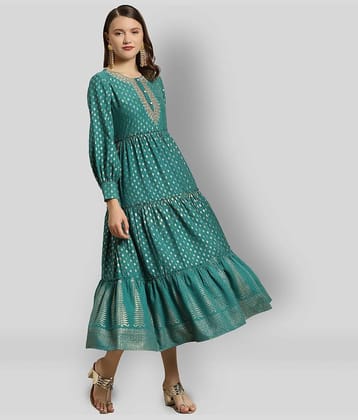 Juniper Women Rayon Printed Fit & Flare Dress ( Turquoise )