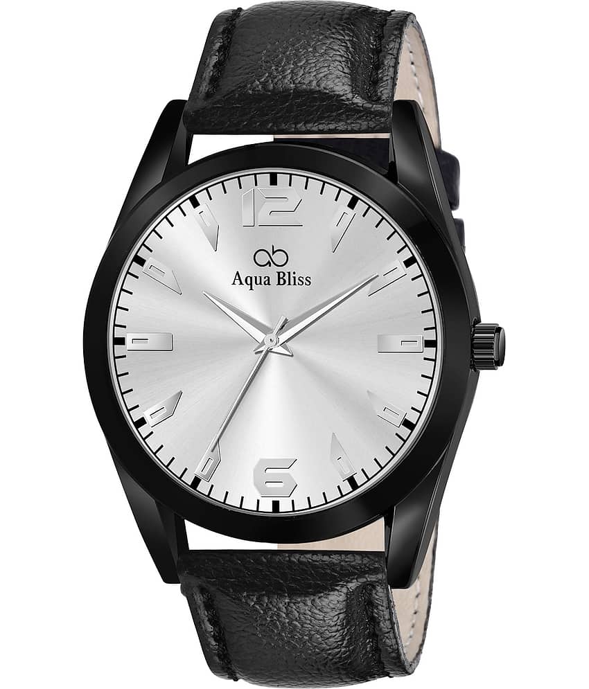 AQUA BLISS - Black Leather Analog Men's Watch