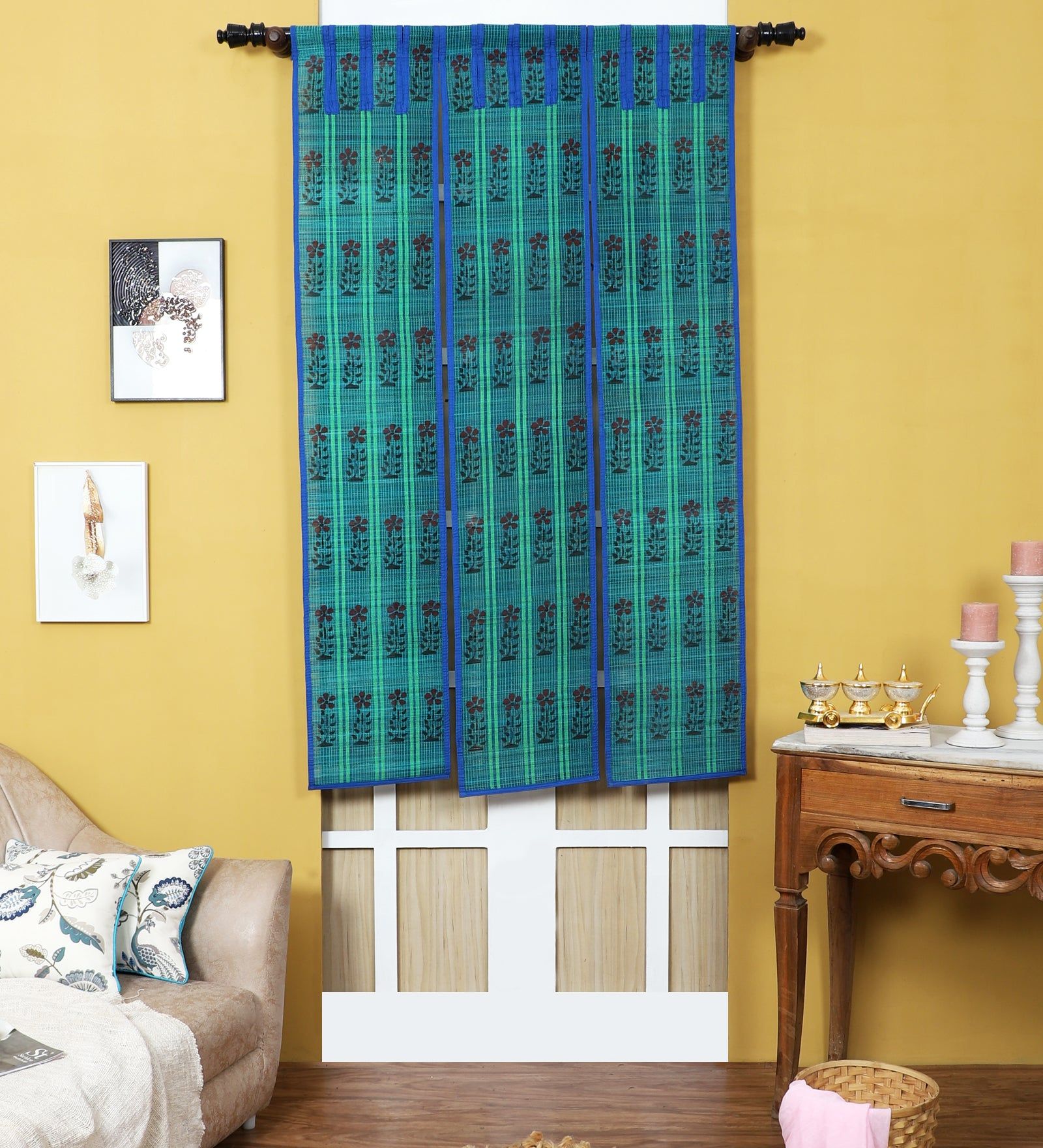 Curtain & Dining Mat Combo - Blue-6 ft length
