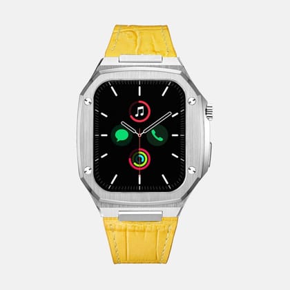 45MM Silver Luxury Edition iWatch Case: Leather Strap-Yellow Leather