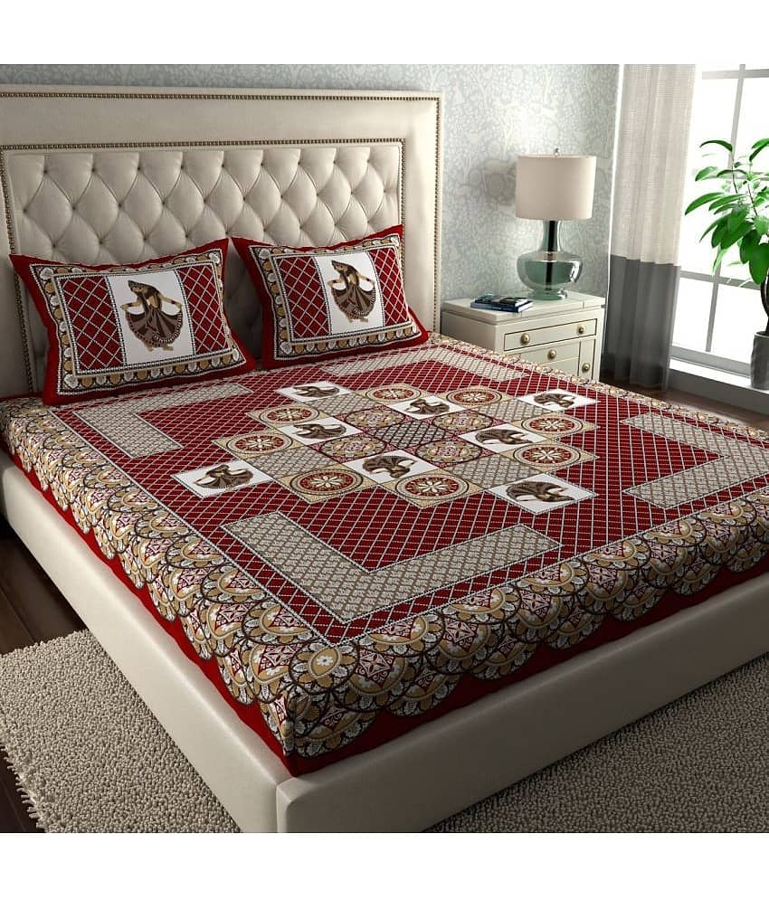 Cosito Cotton 1 Double Bedsheet with 2 Pillow Covers ( Red )