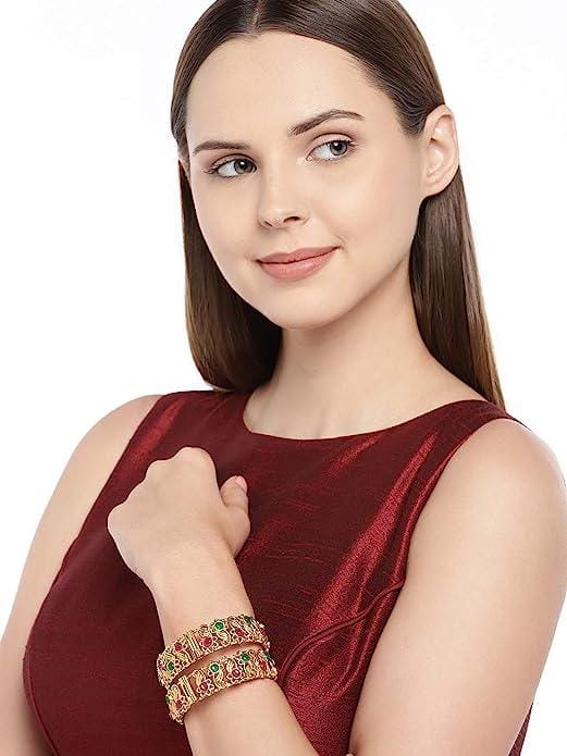 Traditional Set of 2 Ruby Matte Gold Kada