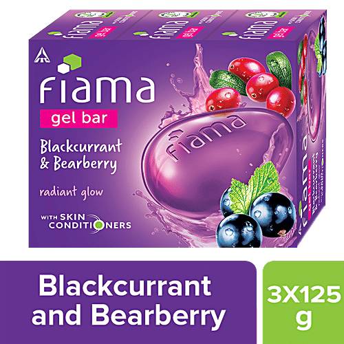Fiama Blackcurrant & Bearberry Gel Bar - Radiant Glow, With Skin Conditioners, 125 g (Pack of 3)