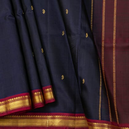 Dark Blue And Maroon Thirubuvanam Silk Saree For Festive Wear PV ABI M 136