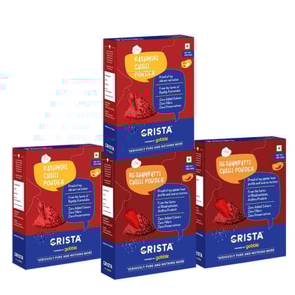 CRISTA Kashmiri Chilli Powder x 2 & Reshampatti Chilli Powder x 2 Combo Pack, 500 gm Each - Pack of 4