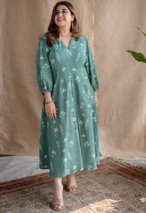 Taima & Iyana Dabu Slub Cotton Dress-Floral / S