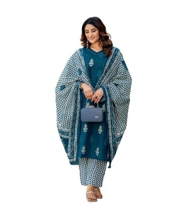 Women's Cotton Blend Printed Kurti With Pant Dupatta Set (Morpichh, XL)-PID63062 Women's Cotton Blend Printed Kurti With Pant Dupatta Set (Morpichh, XL)-PID63062