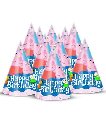 Zyozi Peppa Pig Theme Birthday Party Hats, Happy Birthday Cone Party Hats for Kids Birthday Party - Peppa Pig theme Birthday Party Supplies and Decorations (Pack of 10)