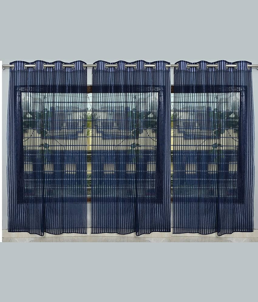 BELLA TRUE Solid Transparent Eyelet Curtain 5 ft ( Pack of 3 )  Blue
