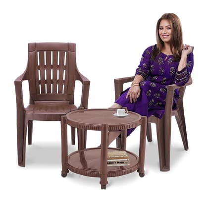 MAHARAJA Durable Plastic Table & Chair Set | Space-Saving | Easy to Clean | Daily Use Furniture