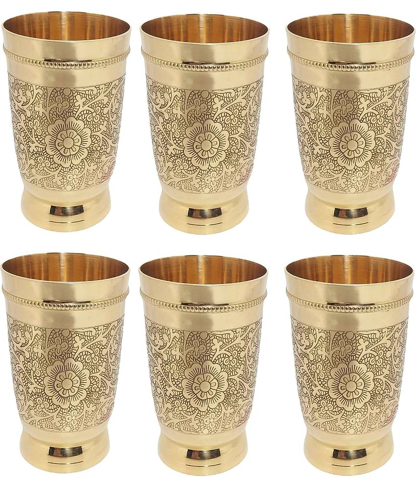A & H ENTERPRISES - Brass Glasses Set 250 ml ( Pack of 6 )